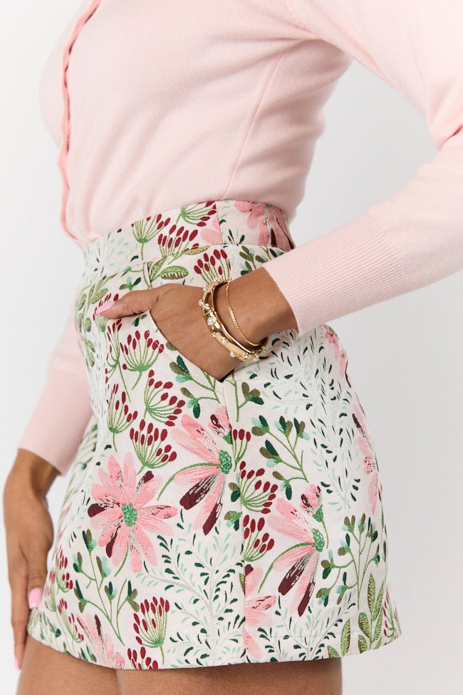 Call Me Lovely Multi Floral Jacquard Skort - ShopLorca