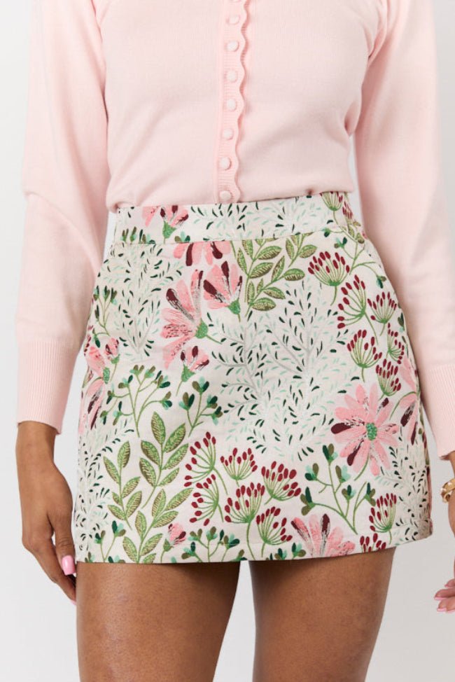 Call Me Lovely Multi Floral Jacquard Skort - ShopLorca