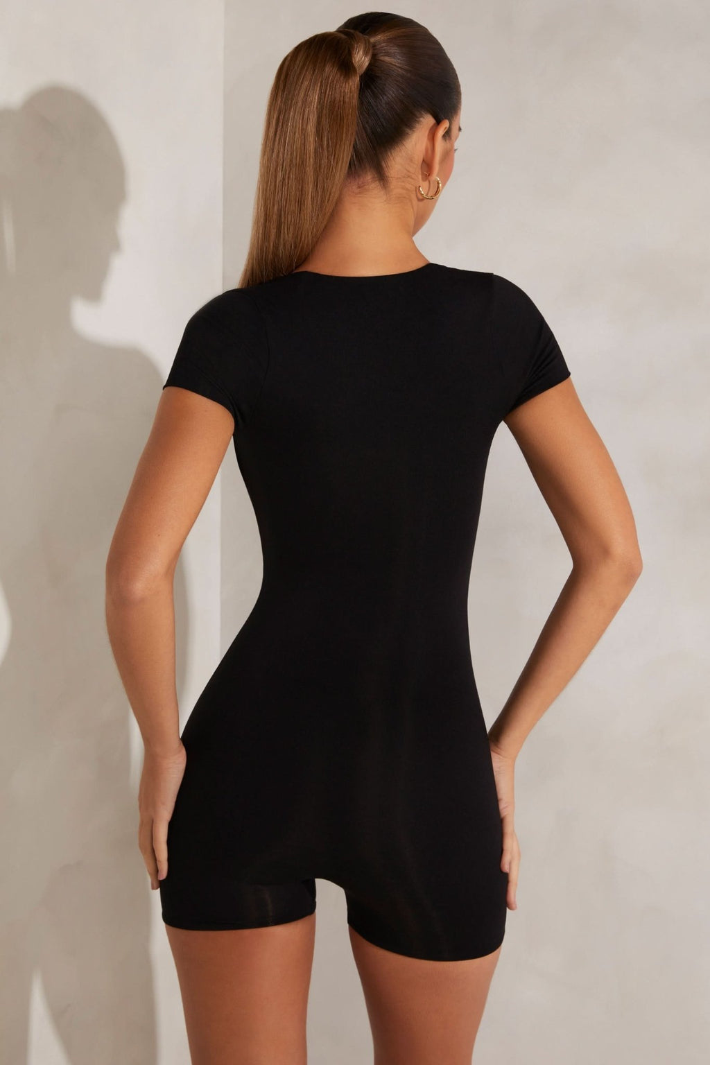 Cap Sleeve Square Neck Romper in Black - ShopLorca