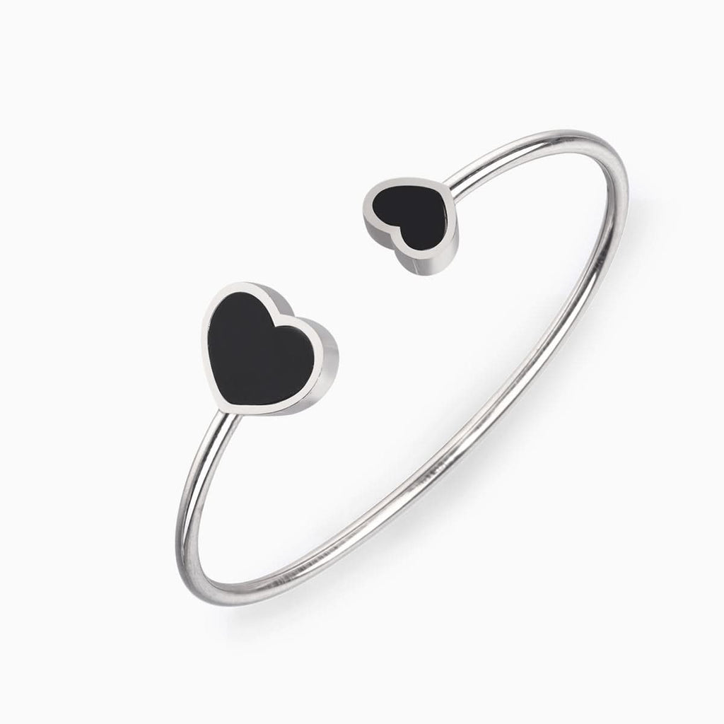 Double Black Heart Cuff Bangle - ShopLorca