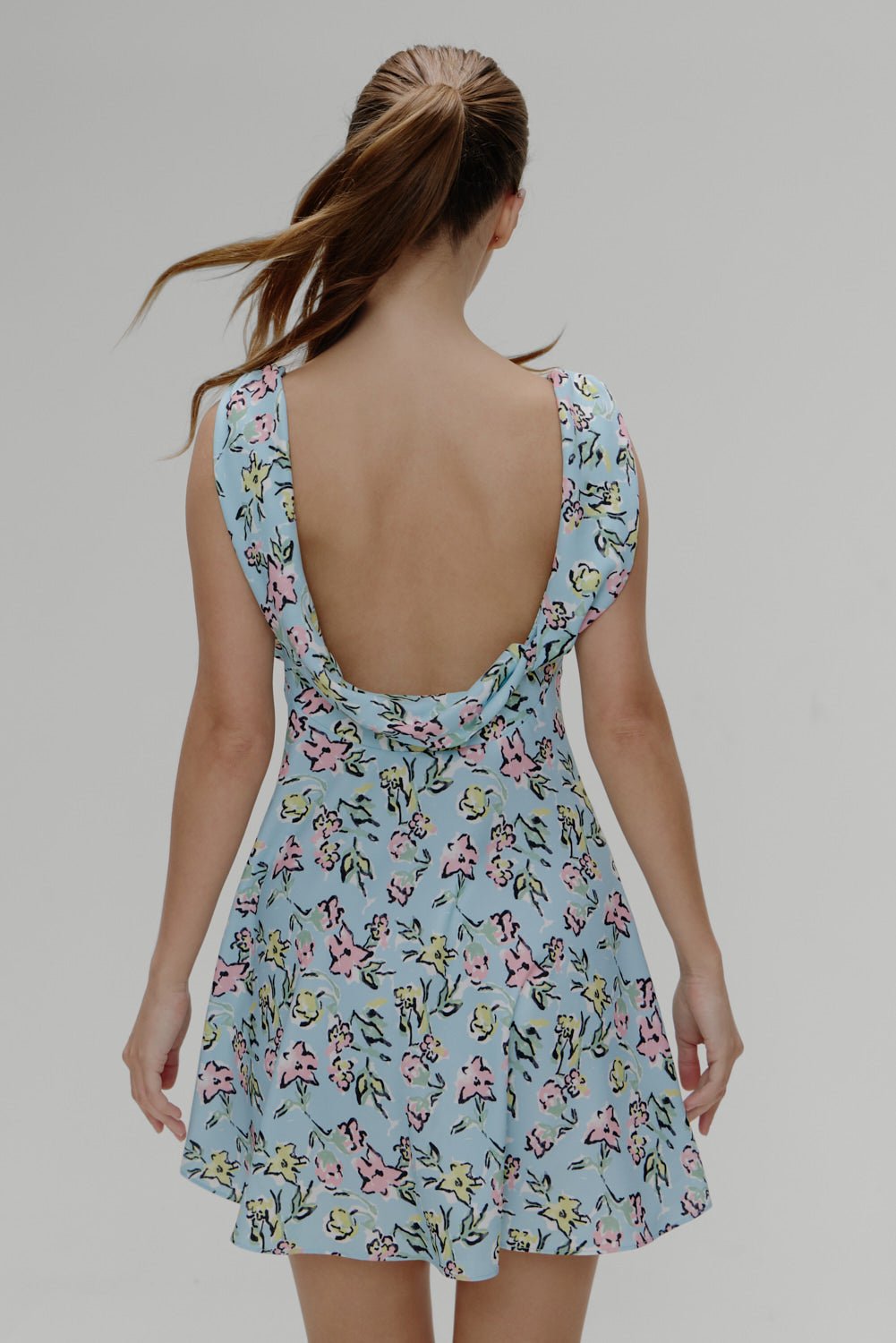 Emilia Satin Floral Mini Dress - Pastel Peony - ShopLorca