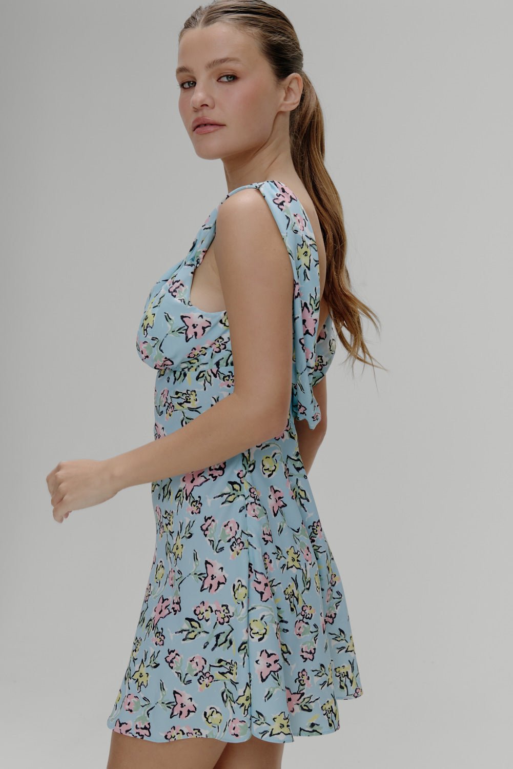 Emilia Satin Floral Mini Dress - Pastel Peony - ShopLorca
