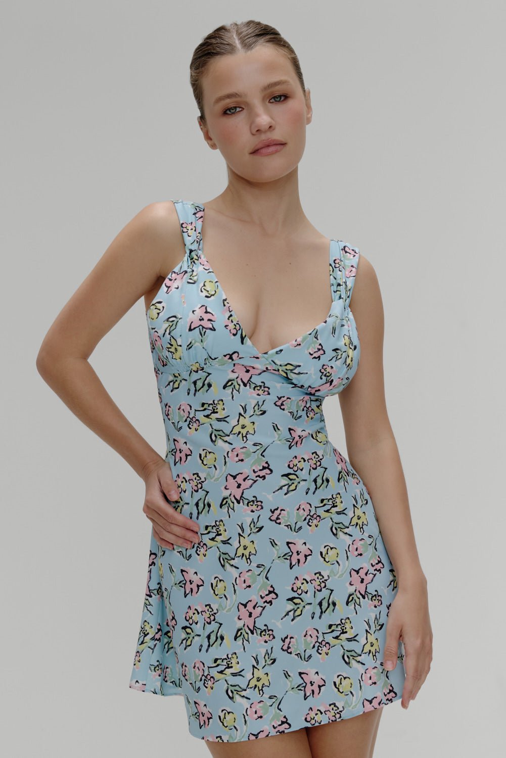 Emilia Satin Floral Mini Dress - Pastel Peony - ShopLorca