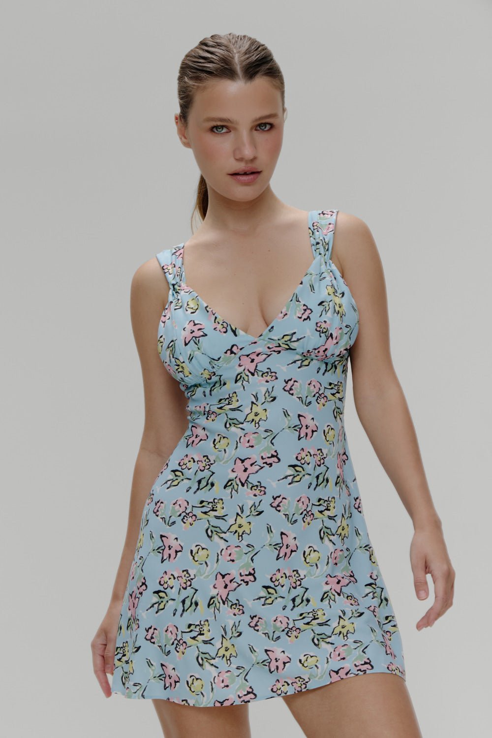 Emilia Satin Floral Mini Dress - Pastel Peony - ShopLorca