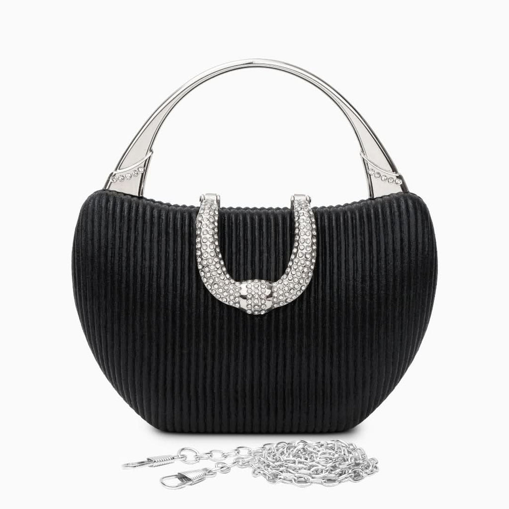 Fancy Metallic Evening Handbag Black - ShopLorca