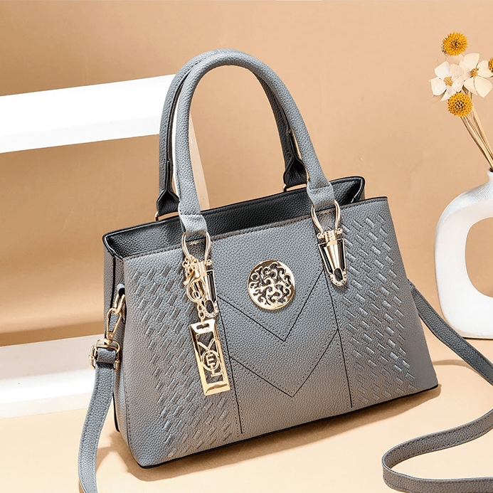 Florence Embroidered Shoulder Bag Grey - ShopLorca