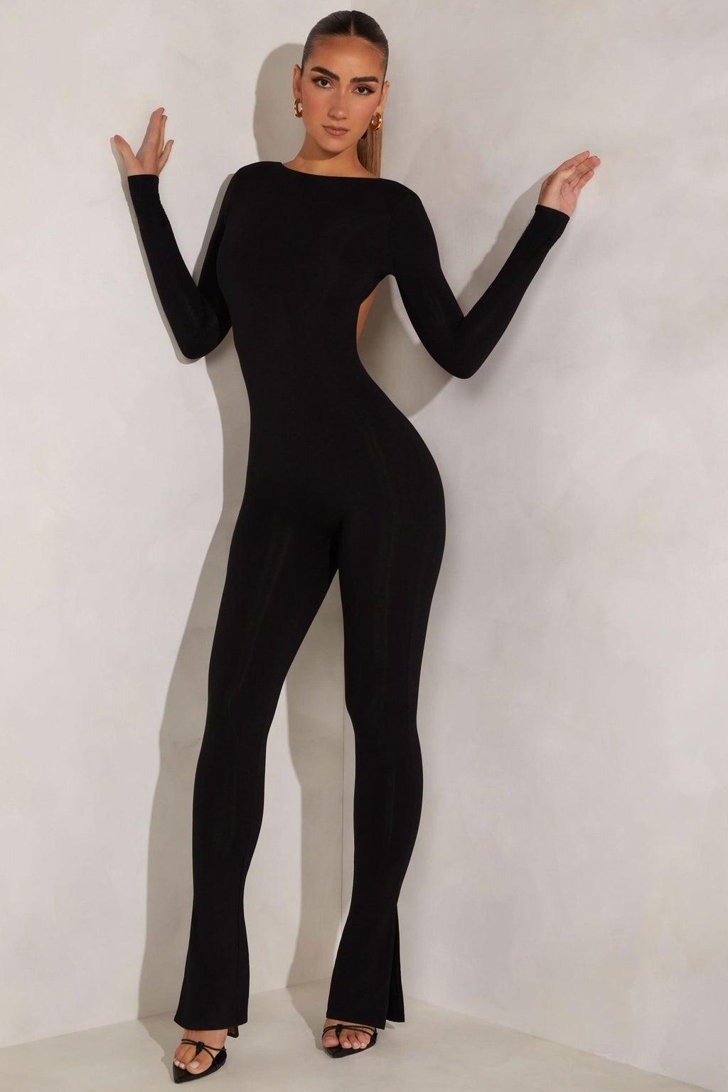 High Neck Open Back Jumpsuit in Black - ShopLorca