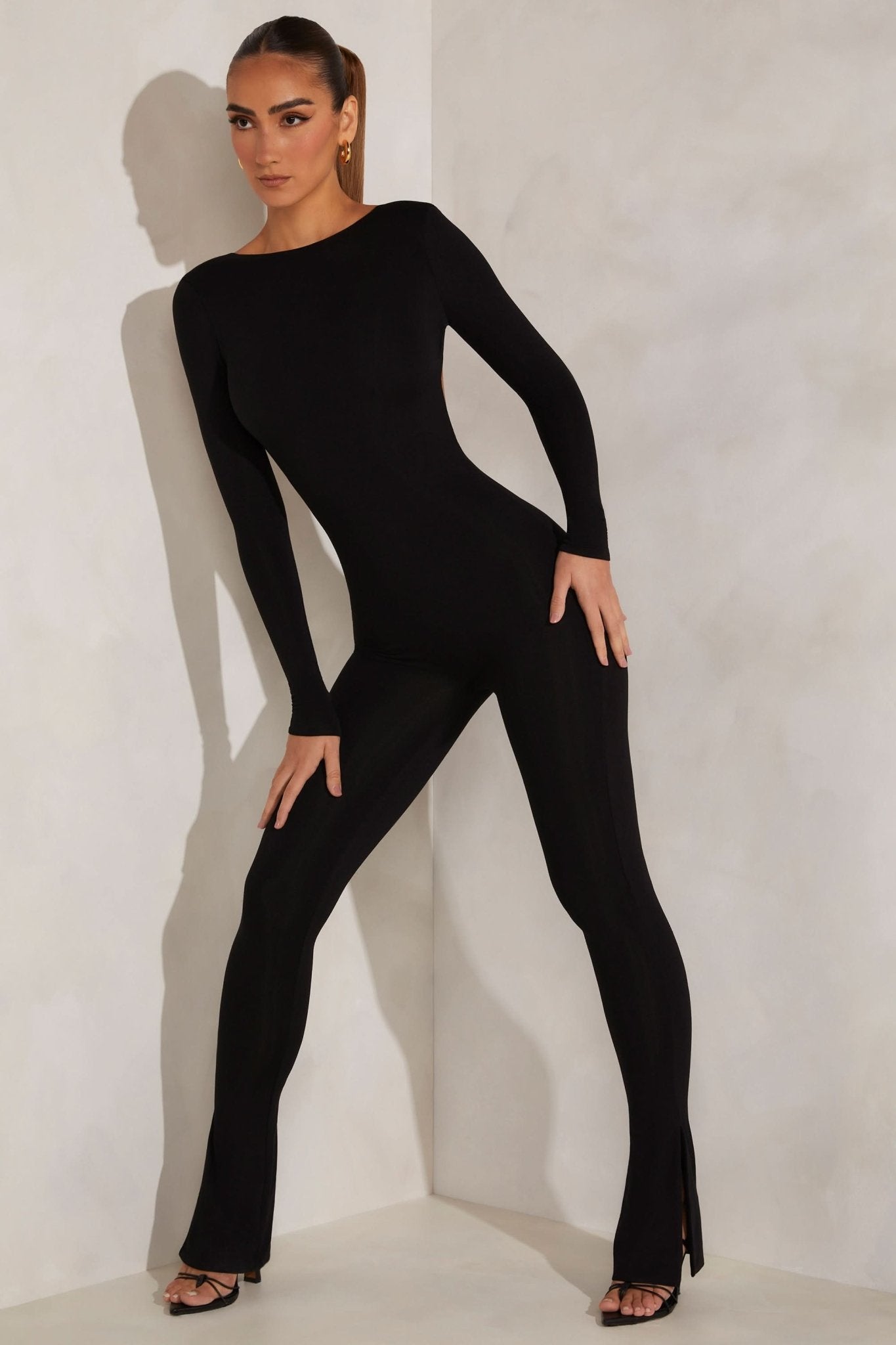 High Neck Open Back Jumpsuit in Black - ShopLorca