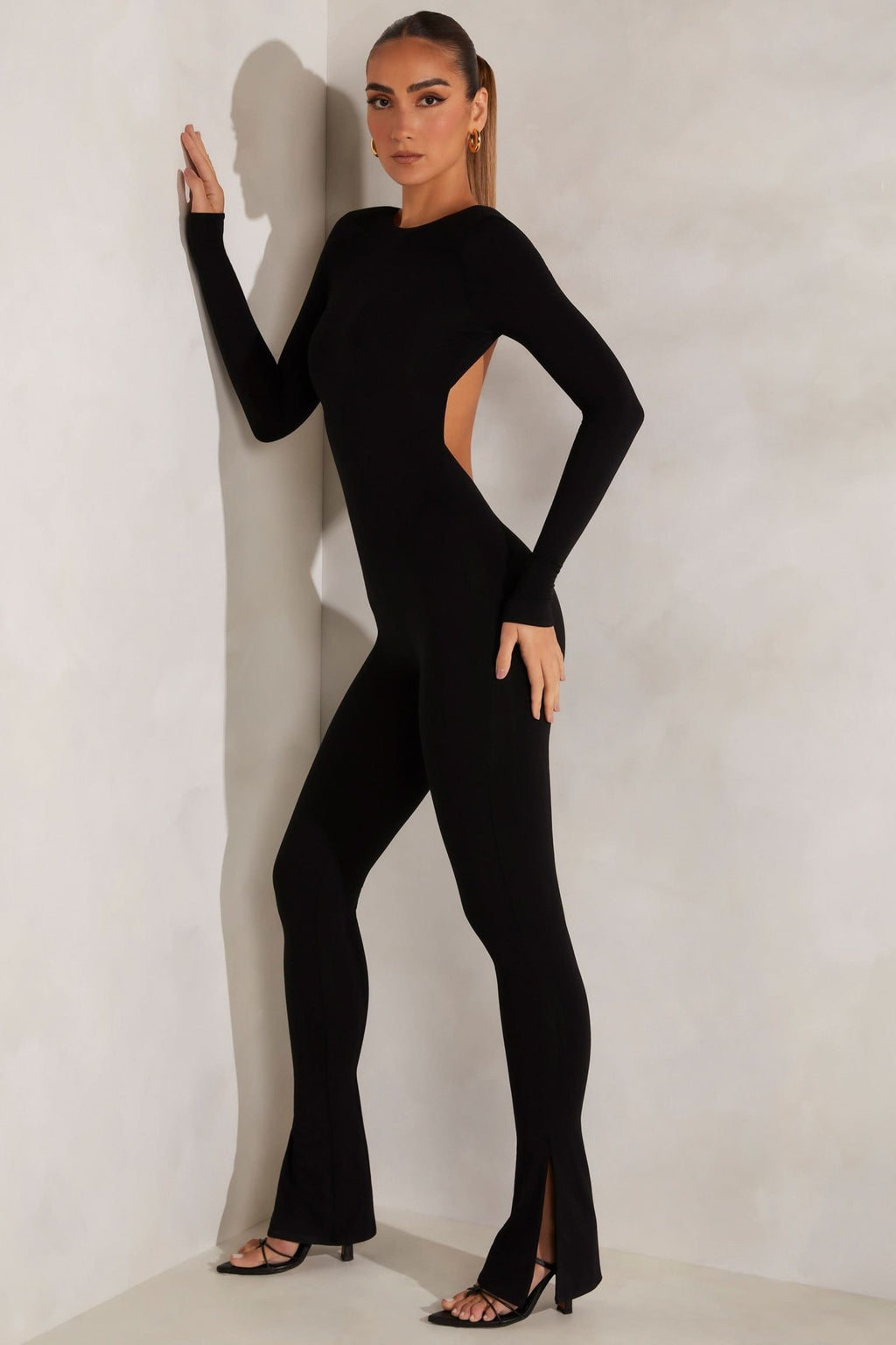 High Neck Open Back Jumpsuit in Black - ShopLorca