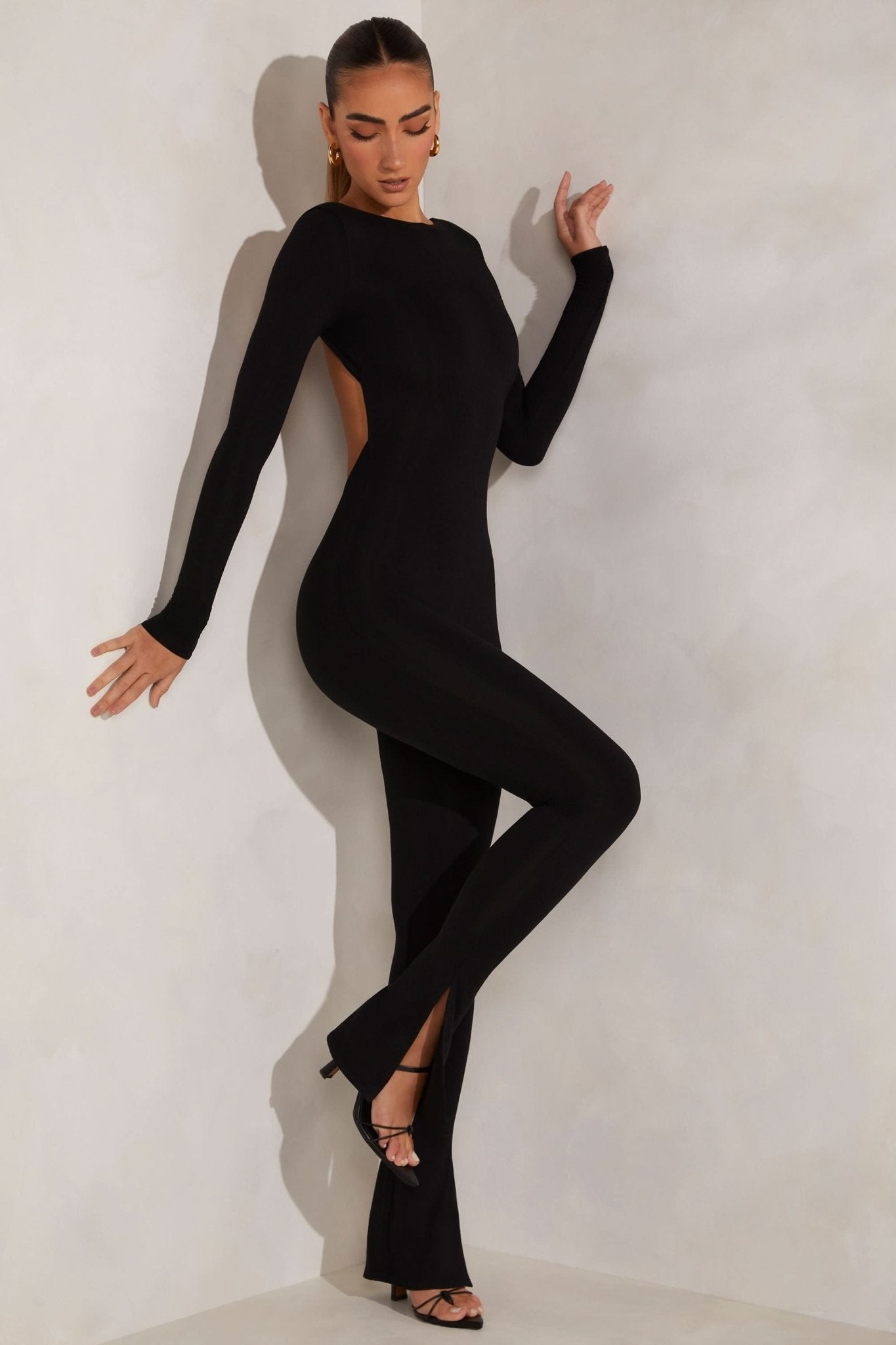 High Neck Open Back Jumpsuit in Black - ShopLorca