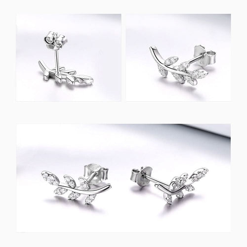 Sparkling Leaf Stud Earrings - ShopLorca