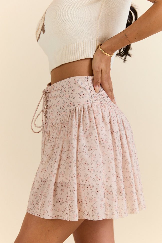 Star - Crossed Lovers Blush Corset Waist Floral Mini Skort - ShopLorca